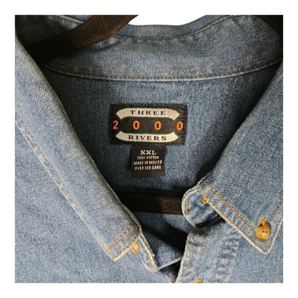 Noah’s Ark Blue Tan Denim XXL long sleeved button down shirt - Picture 4 of 5